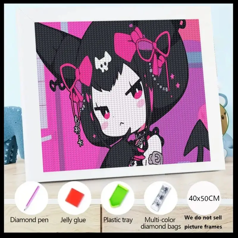 

1 шт. 5D полный дрель комплект алмазной живописи, розовый и черный милый аниме готический кавайный персонаж алмазное искусство, сделай сам сверкающий кристалл Рейн