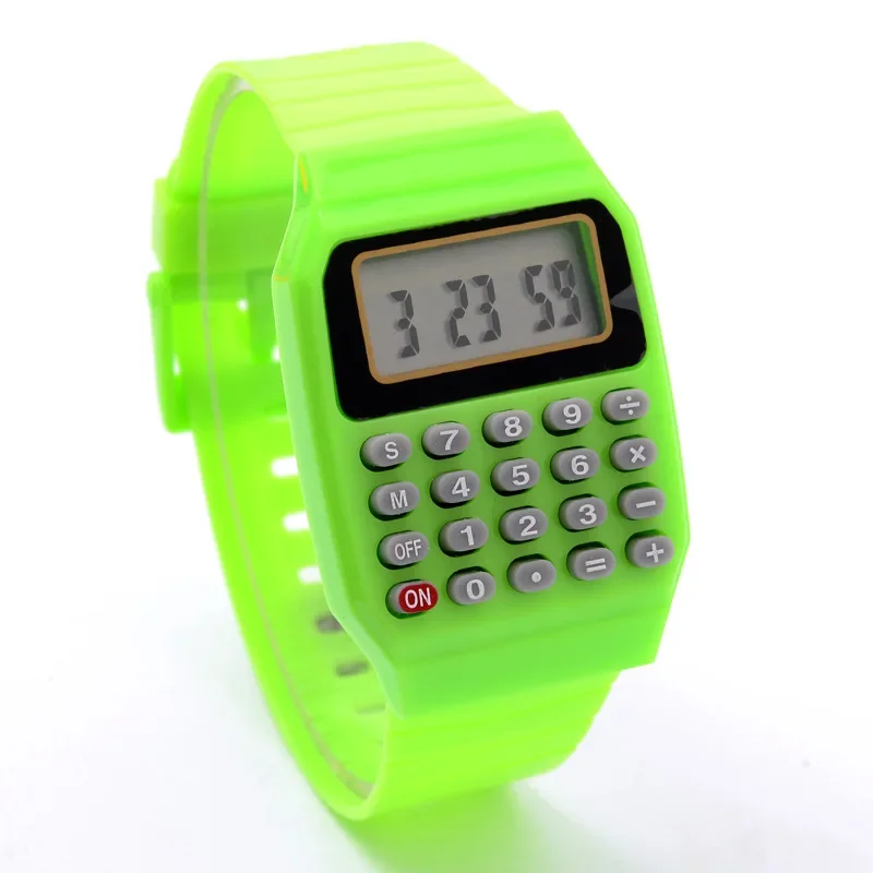 Waterproof Electronic Colorful Silicone Calculator Watch Boy or Girl Student Learning Watch Counting Tools Watch Clock Relojes