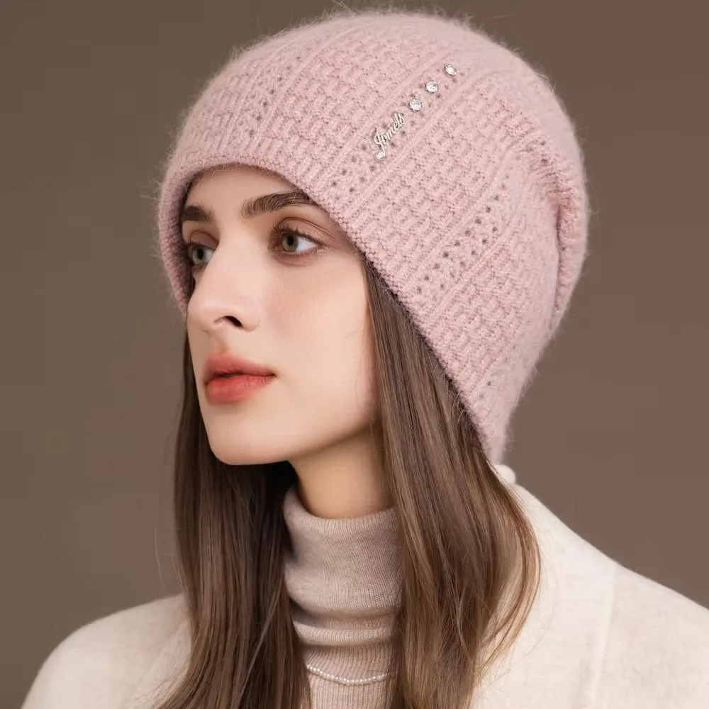 Neue Stil Winter Frauen Hut Schmücken Beanie Hut Einfache Design Kaninchen Fell Mischung Warme Winter Kappe Y2K Weibliche Outdoor Gestrickte Hut