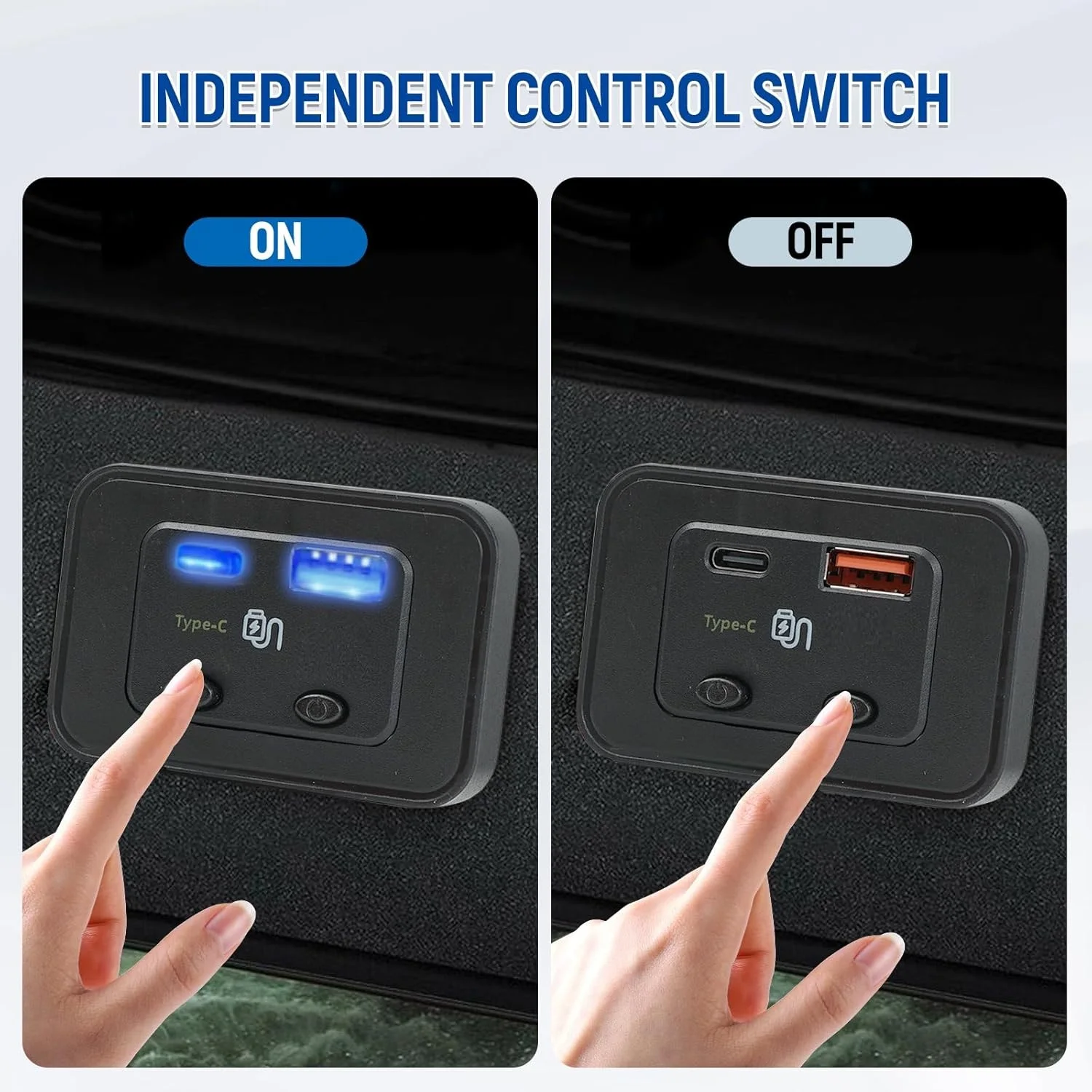 48W Fast Charge Dual USB Car Charger QC 3.0 30W and USB 18W Ports Dual Independent Switch for 12V/24V Vehicle Use