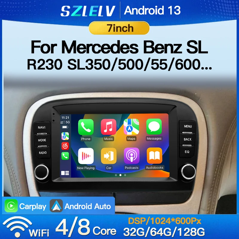 

Видеоплеер Carplay, авторадио 13, автомобильное радио, авто аудио, Bluetooth для Mercedes Benz SL R230 SL350 SL500 SL55 SL600 SL65 Play 2Din