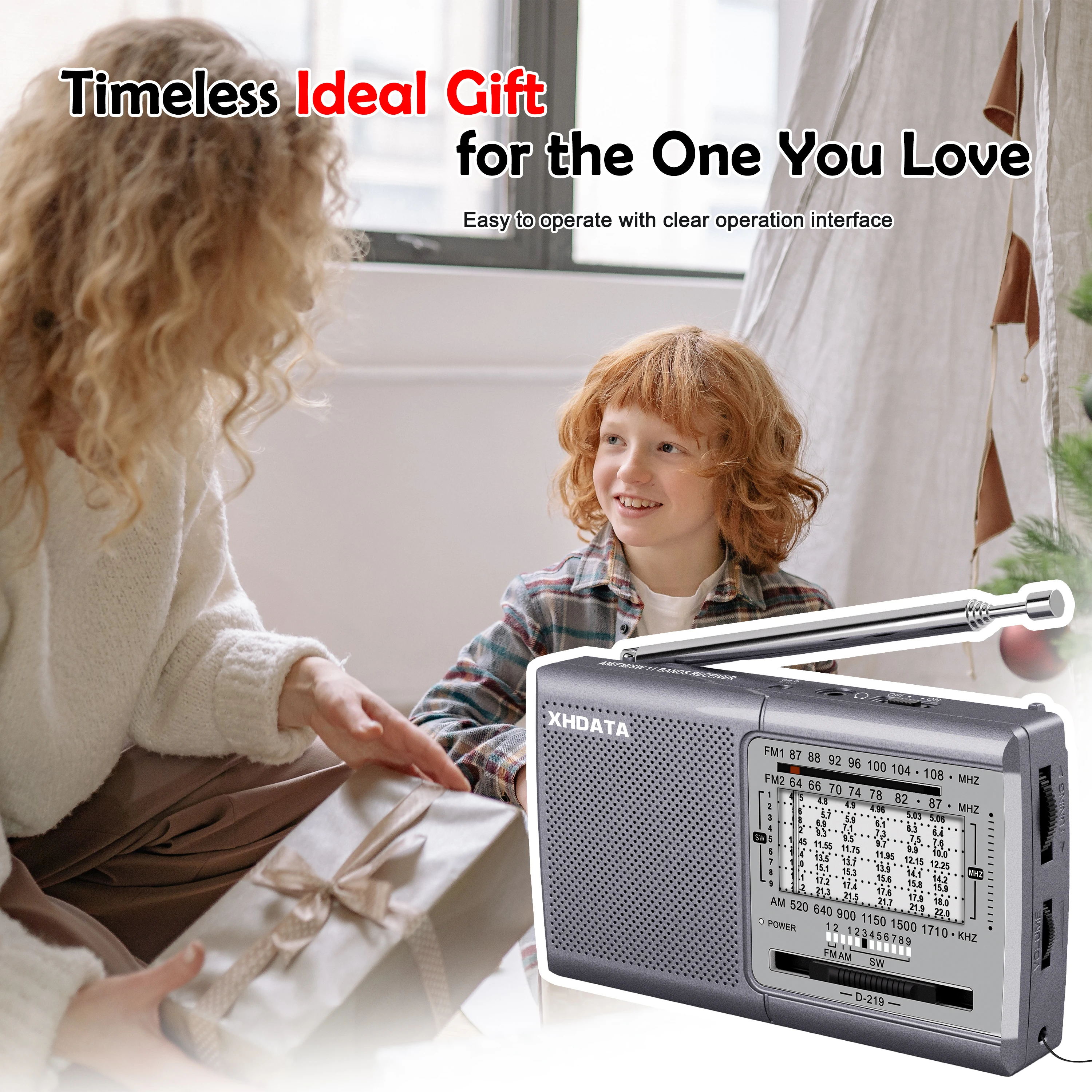 XHDATA D-219 Di Động Đài Phát Thanh FM AM SW1-9 11 Ban Nhạc Máy Thu Vô Tuyến Cao Độ Nhạy Sóng Ngắn Túi Đài Phát Thanh + Tai Nghe Chụp Tai