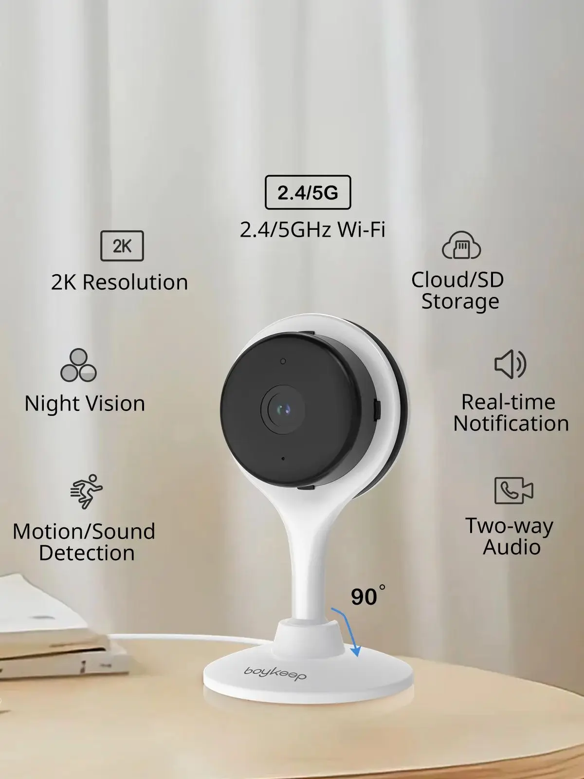 

Indoor Security Camera Boykeep 2K 5G/2,4 ГГц Wi-Fi, камера для детей/пожилых людей/собак/домашних животных с приложением для телефона, двусторонняя аудиокамера для радионяни