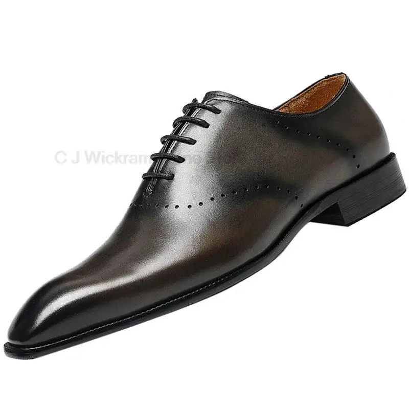 Hkdq รองเท้าผู้ชายสไตล์ Oxford Brogue สีดำเทาหรูหรารองเท้าชุดเดรสหนังแท้แฟชั่นงานแฮนด์เมดสำหรับผู้ชาย