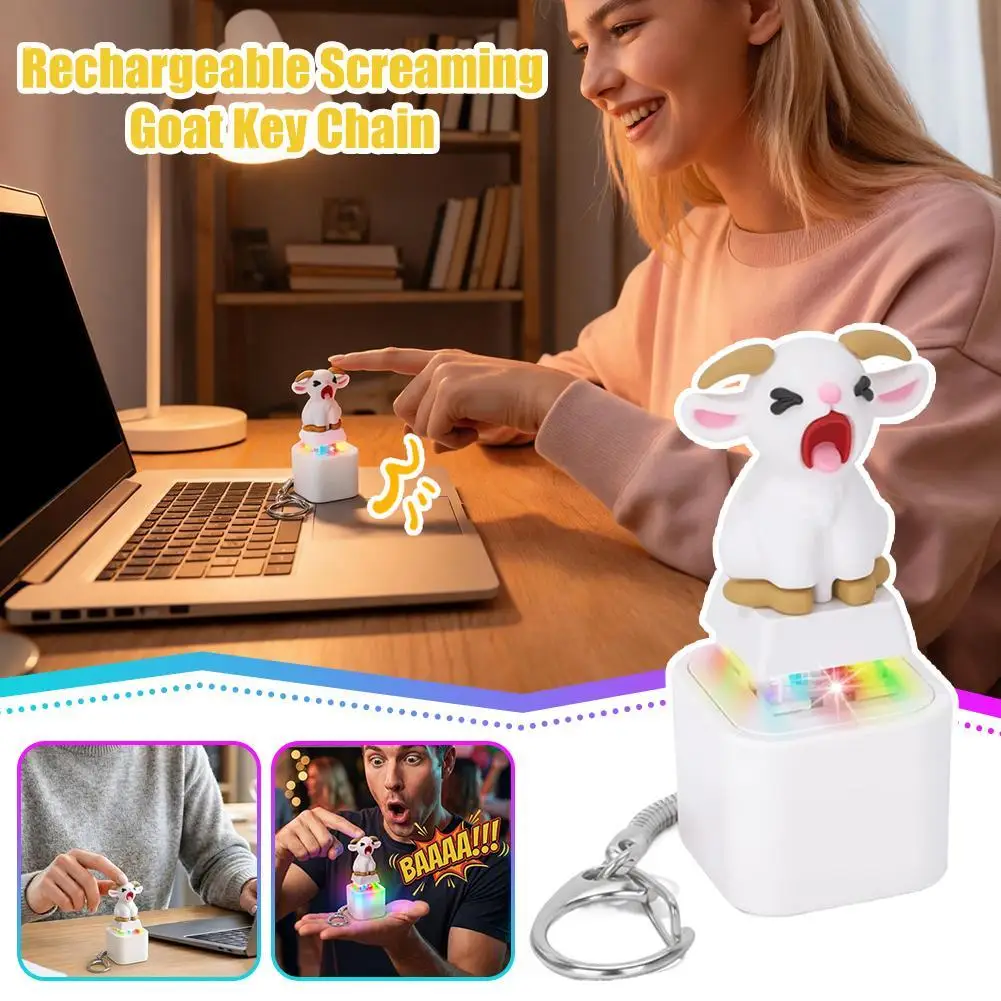 Cute Screaming Goat Fidget Toy Keychain LED Glowing Sound Mechanical Clicker Stress Relief Fashion Gift USB Model 열쇠고리 view 4
