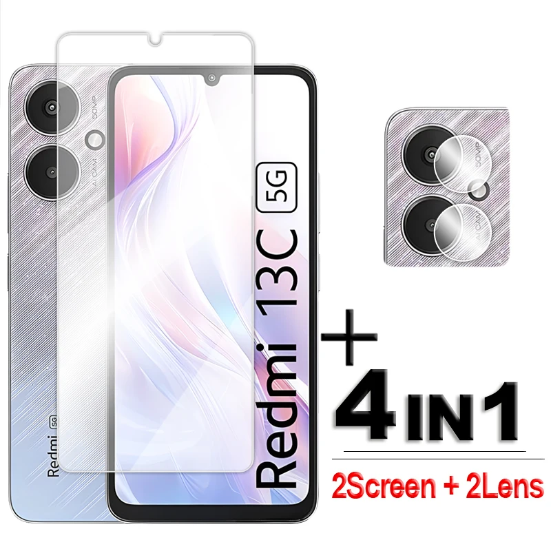 For Redmi 13C Glass Full Glue Clear Screen Protector For Xiaomi Redmi 10C 11A 12 12C 13C Tempered Glass For Redmi 13C Lens Film