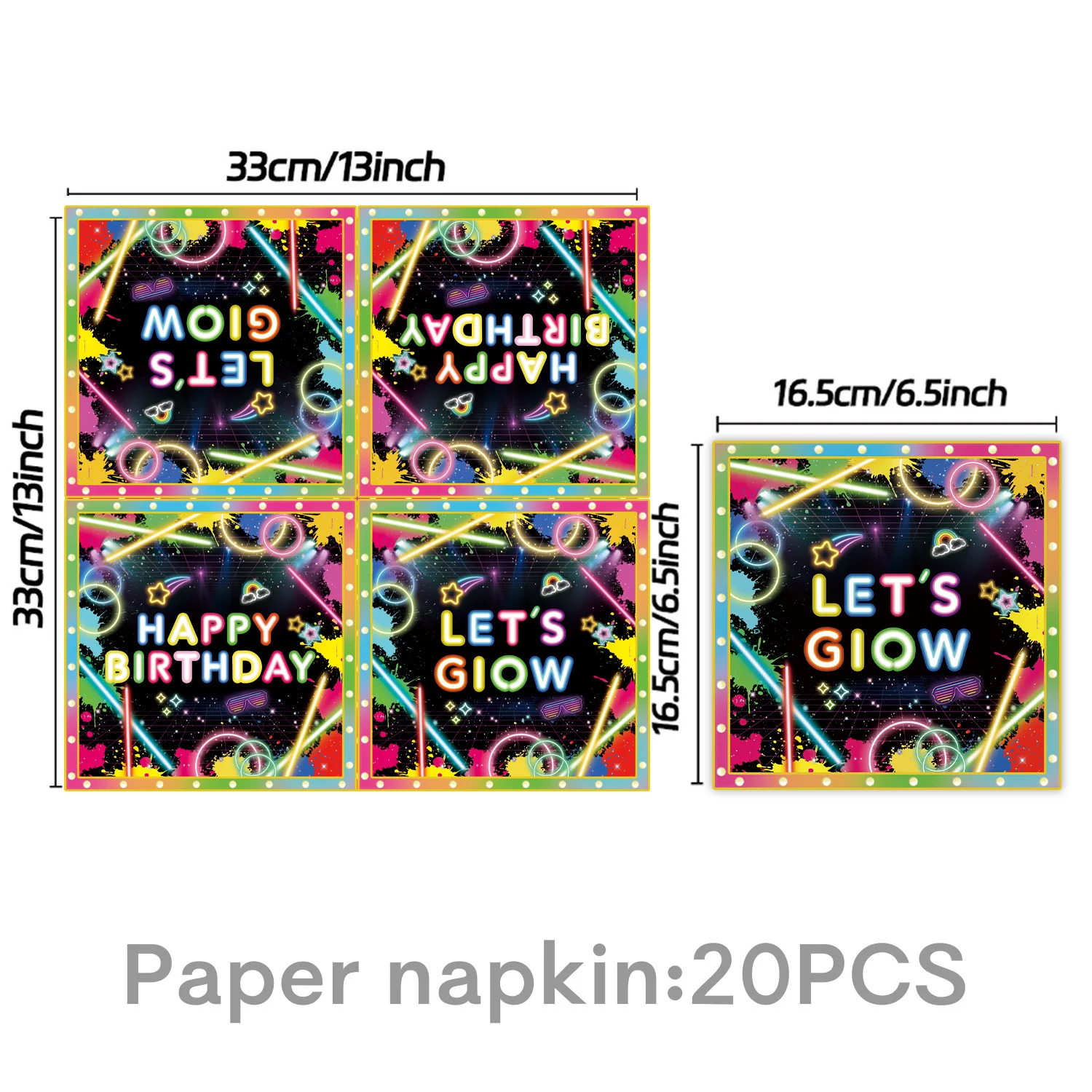 Neon Glow Happy Birthday Party Supplies Tablecloth Cup Plate Napkin Backdrop Baby Shower Neon Glow In The Dark Favors Decoration view 2