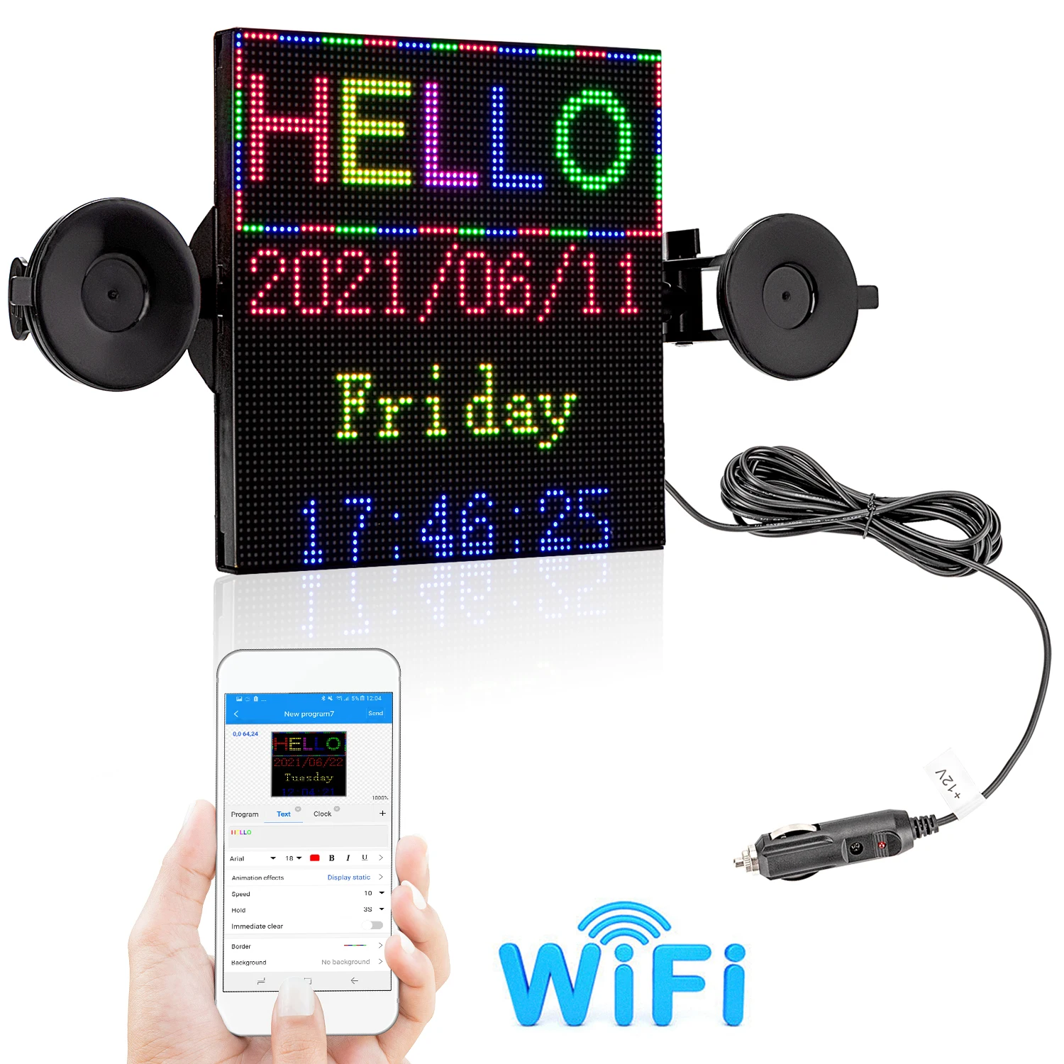 

P3 12V Car Led Display Sign 19.5*19.5CM WiFi RGB Full Color Display Custom Programmable Messages Ad BoardSign Maker DIY Display