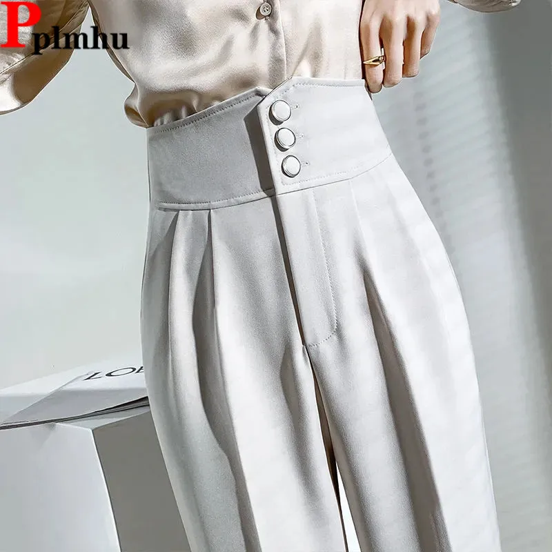 

Super High Waist Harem Suit Ankle Length Pants Classic Work Wear Pencil Pantalones Casual Spodnie Formal Korea Women Basic Broek