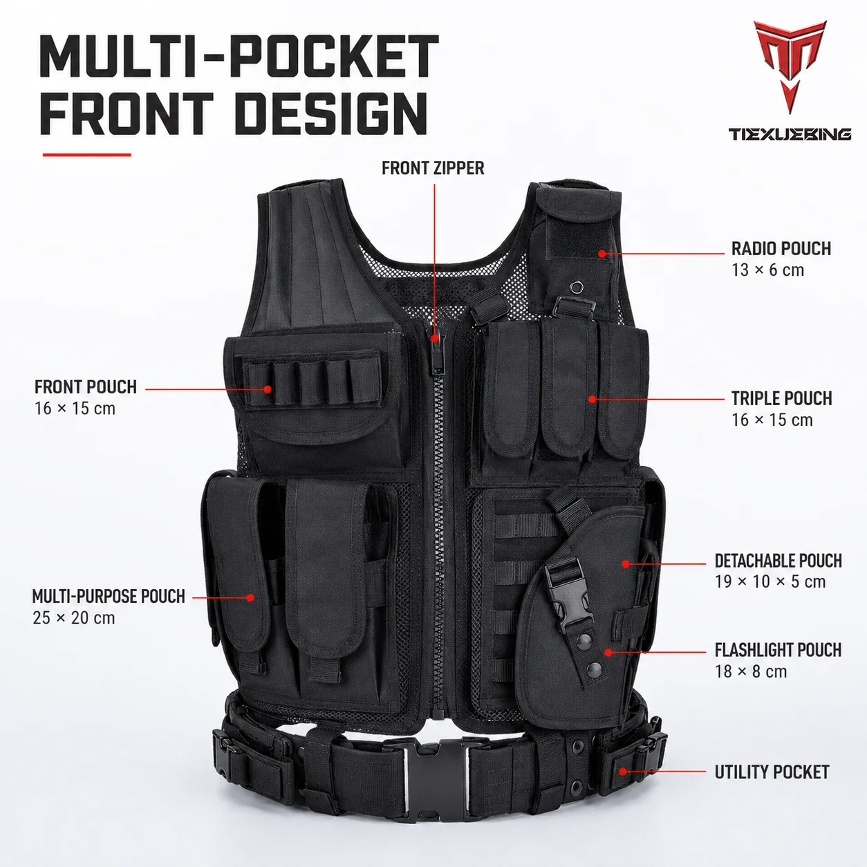 Cycling Gear In Winter - Taktische MOLLE-Weste 1000D Atmungsaktiv Verstellbarer Mehrfachtaschen-Ausrüstungsträger