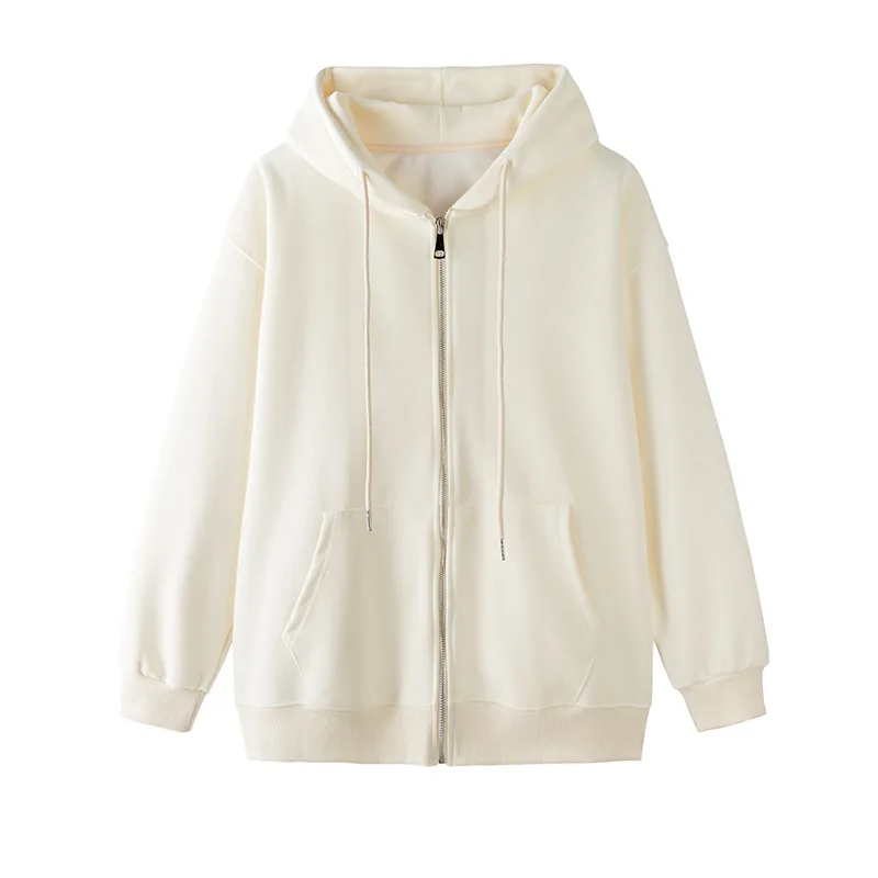 2023 Autumn New Mid length version loose hooded women outcoat fashion casual  cardigan all match slim pure color outwear
