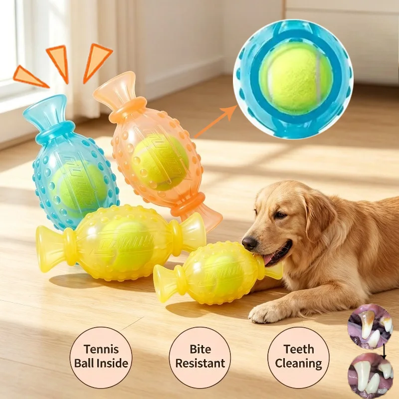Pet Dog Chew Toy Squeaky Bite-resistance Candy with Tennis Ball Toy Puppy Teeth Grinding Dog Chewing Interactive Dog Toys