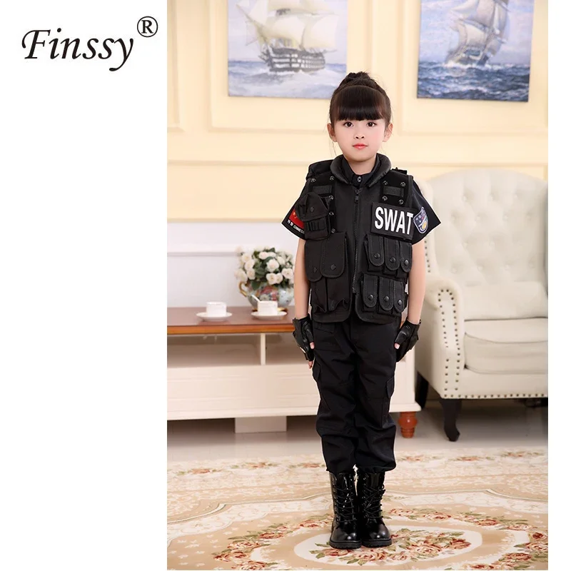 Children's Police Cosplay Body Armor Training Base Real CS Tactical Vest Child Field Military Training Combat Uniform JS1314