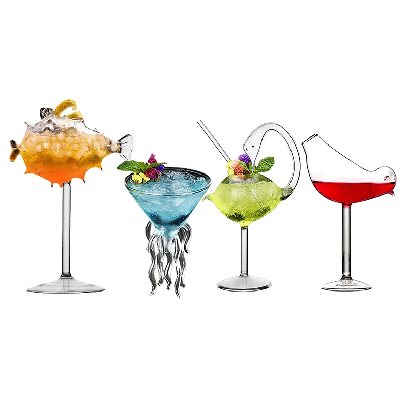 

Creative Cocktail Glass - Porcupine Fish/Swan/Rose/Octopus/Bird Design Cocktail Glass, Novelty Drink Cup for KTV Bar Night Party
