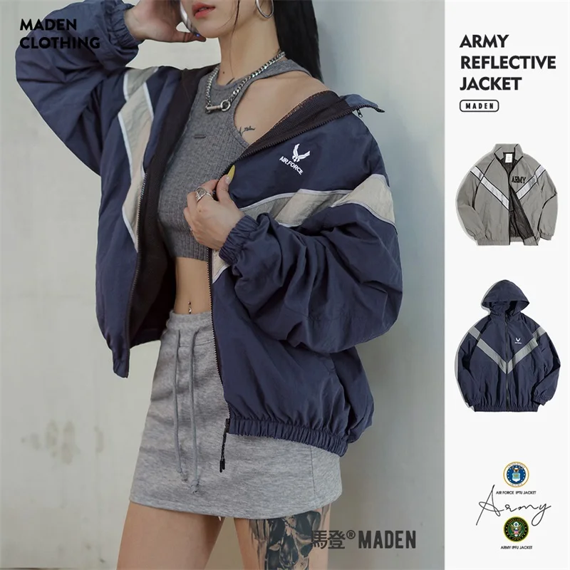 Maden damski płaszcz retro odzież damska jesienno-zimowa odblaskowa kurtka bomber szybkoschnąca sportowa odzież treningowa Top