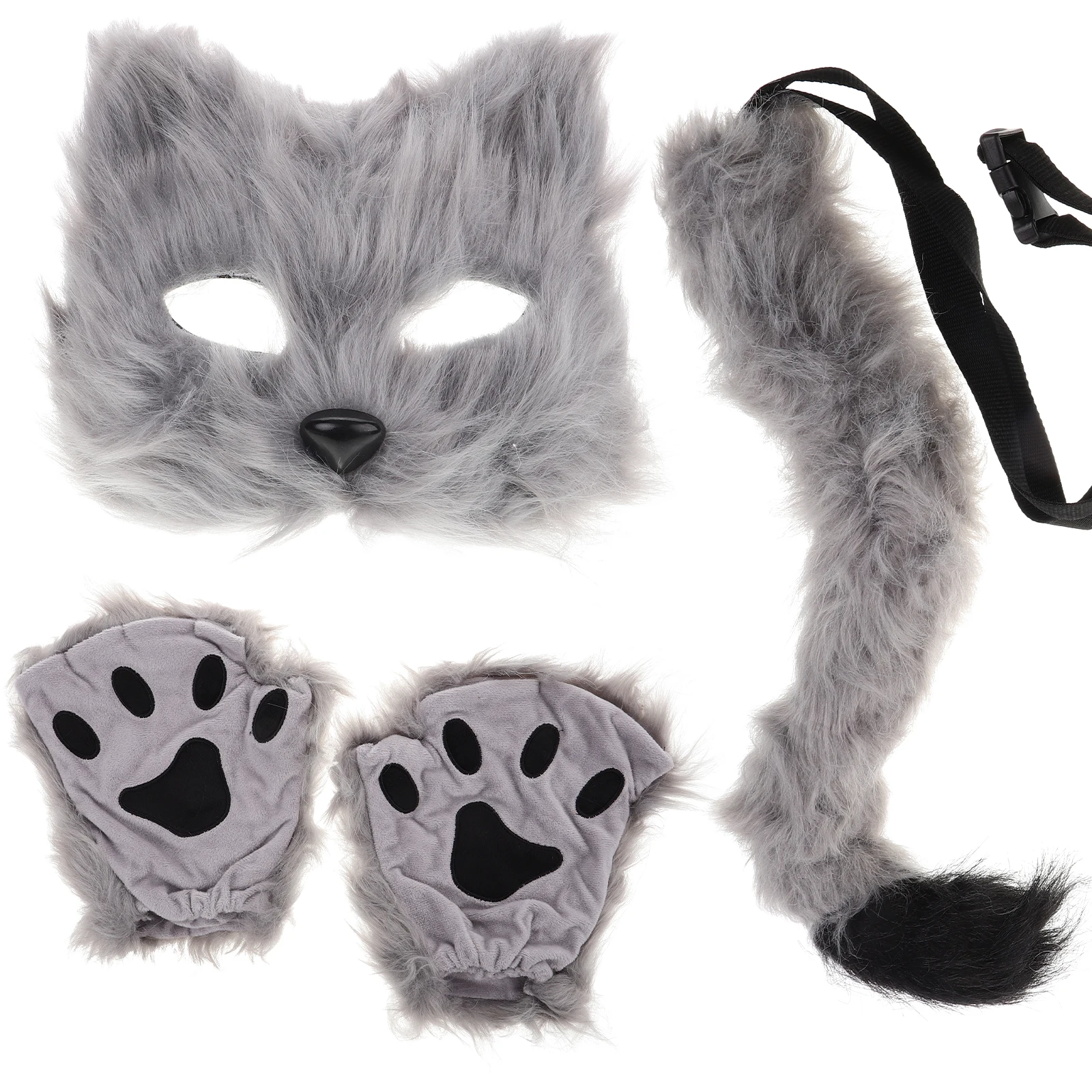 

Scary Masquerade Mask The Faux Fur Tail for Cosplay Halloween Party Costume Grey