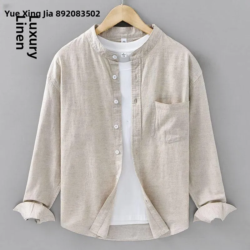 

Casual Cotton Linen Men's Shirt Spring Autumn New Style Loose Long Sleeve Collar Classic Standard Fit Neutral Color