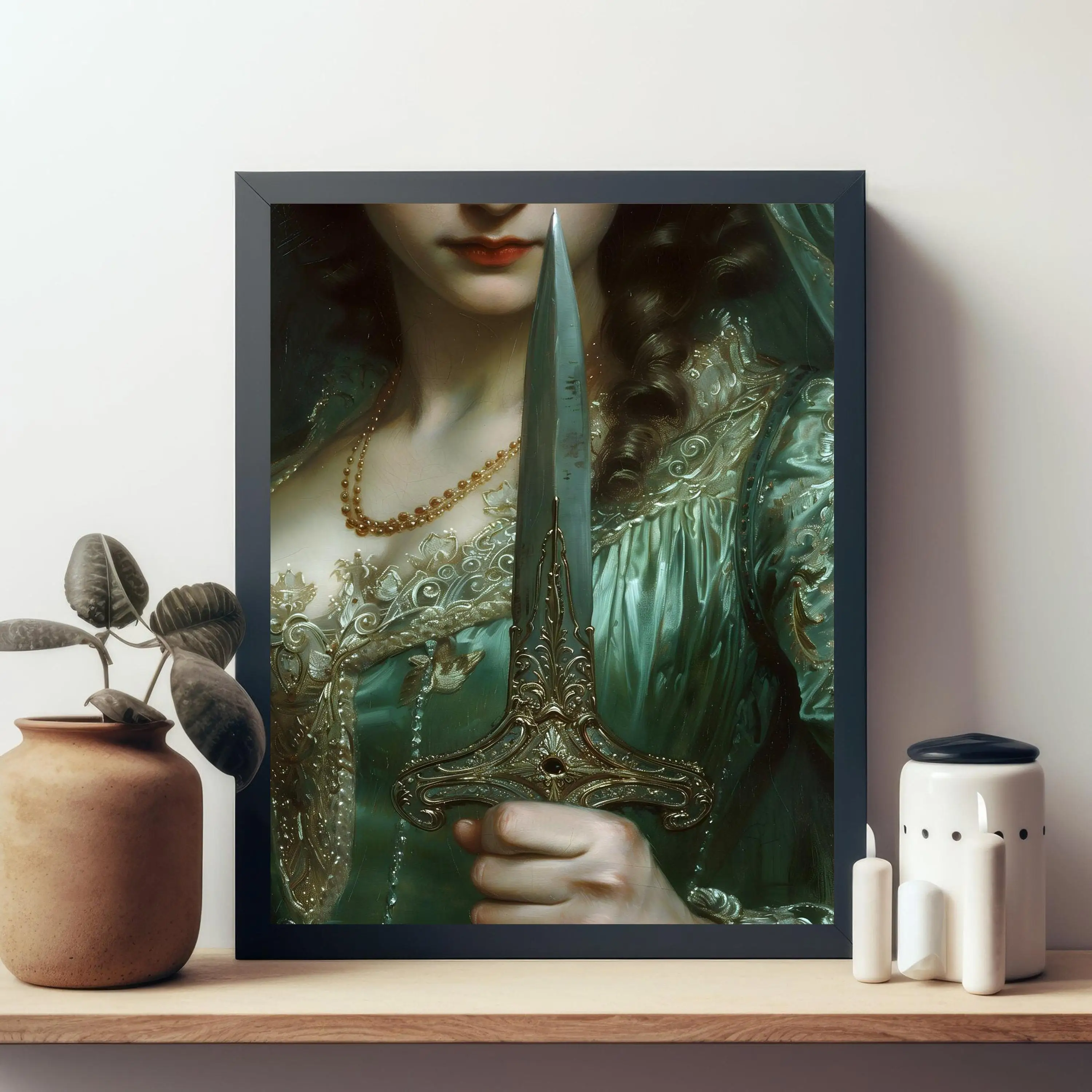 Victorian Art Woman Holding Daggers Swords Black Rose Disco Ball Retro Poster Canvas Paintings Wall Art Pictures Home Decor - view 5