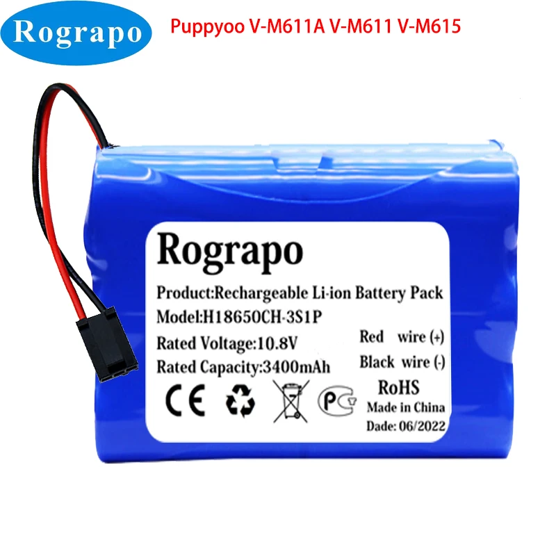 New 10.8V 3400mAh Robot Battery For Puppyoo V-M611A V-M611 V-M615 Vacuum Cleaner  Robotic