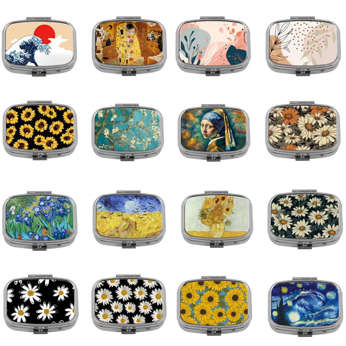 Oil Painting Sunflower Travel Cases Colored Medicine Metal J