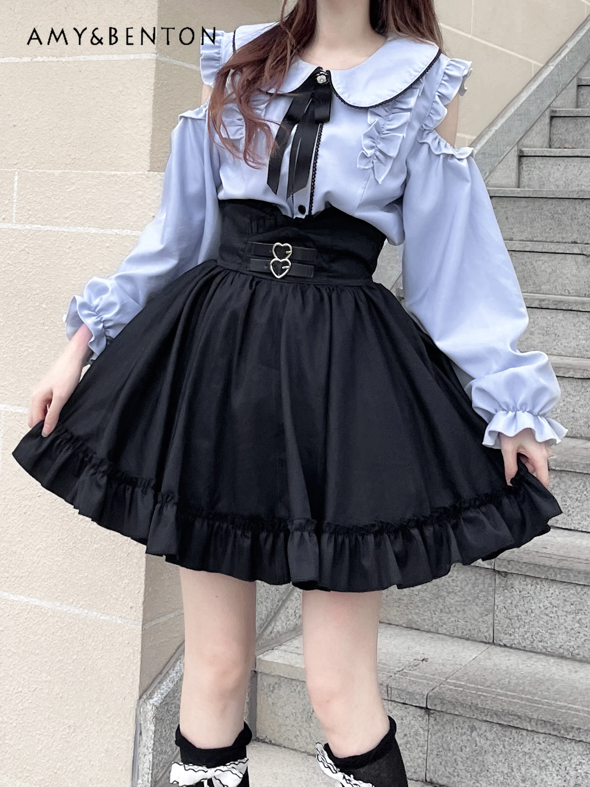 Large Size Japanese Mine Mass-Produced Lolita Skirt Sets JK Uniform Doll Collar Off-Shoulder Shirt Skirt Princess Two-Piece Set