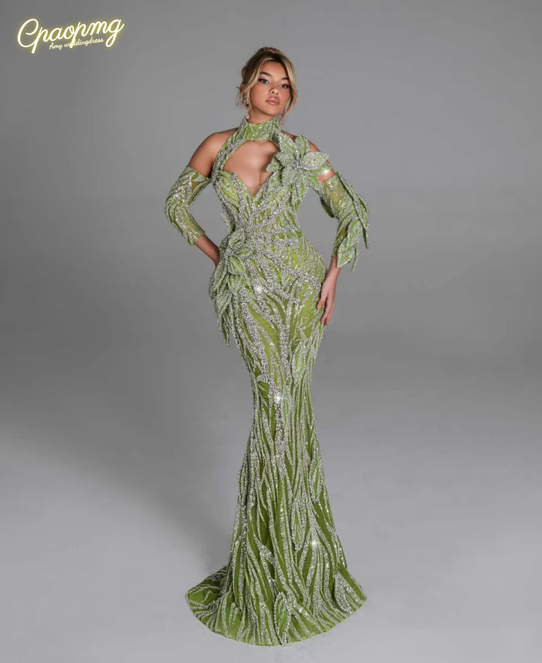 

Customized Gorgeous Crystal Evening Dresses Sequins Prom Gown Mermaid Party Dresses Long Sleeves Vestidos de noche