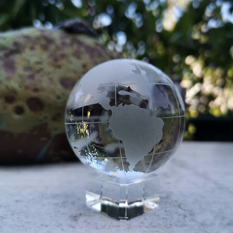 Crystal Round Earth Globe World Map Glass Ball Paperweight With Stand Crystals Sphere Home Desk Decor Ornaments Astronomy Crafts