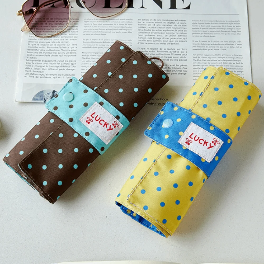 Cute Polka Dot Makeup Brush Storage Bag Canvas 10 Slots Makeup Tool Bag Multipurpose Portable Makeup Bag Makeup Brushes,Pens,Etc