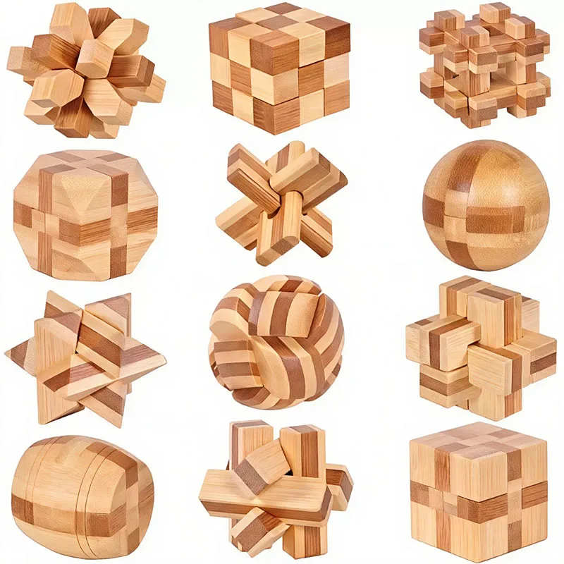 NEW 4.5CM Lu Ban Lock Puzzle Bamboo Unlock Interlock Brain Teaser Toys IQ and Logic Test Educational Gifts For Kids & Adults view 2