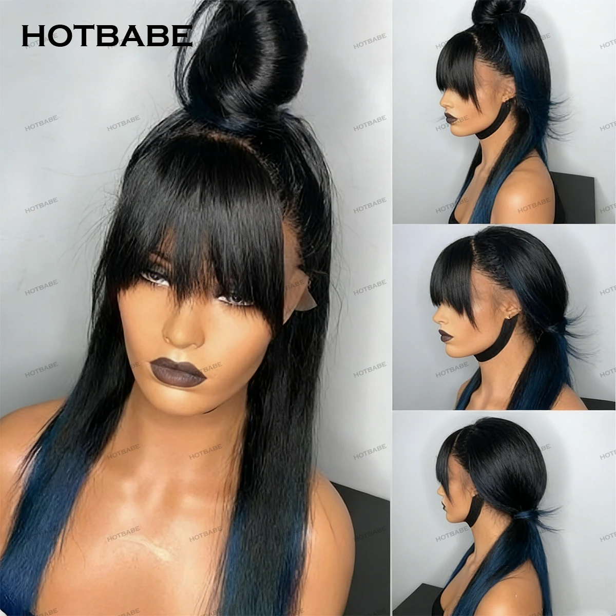 

13x6 HD Lace Front Wig With Bangs Preplucked for Women Glueless Wigs Human Hair Natural Black Straight 360 HD Lace Frontal Wigs