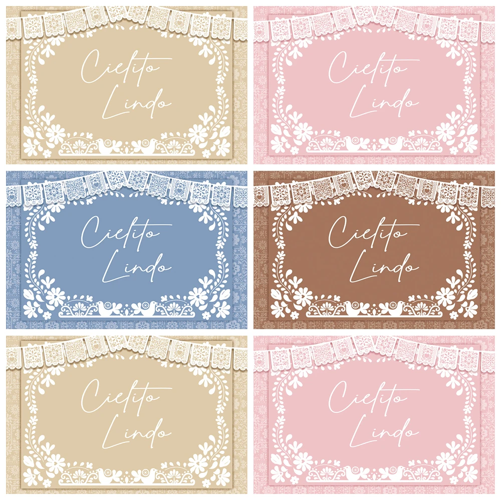 

Pink/Dusty Blue/Brown Cielito Lindo Backdrop Mexican Talavera Floral Charro Baby Shower Party Decoration Photography Background