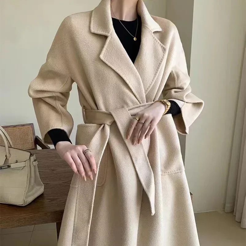 

Water ripple new color water ripple wool coat women's extended coat temperament