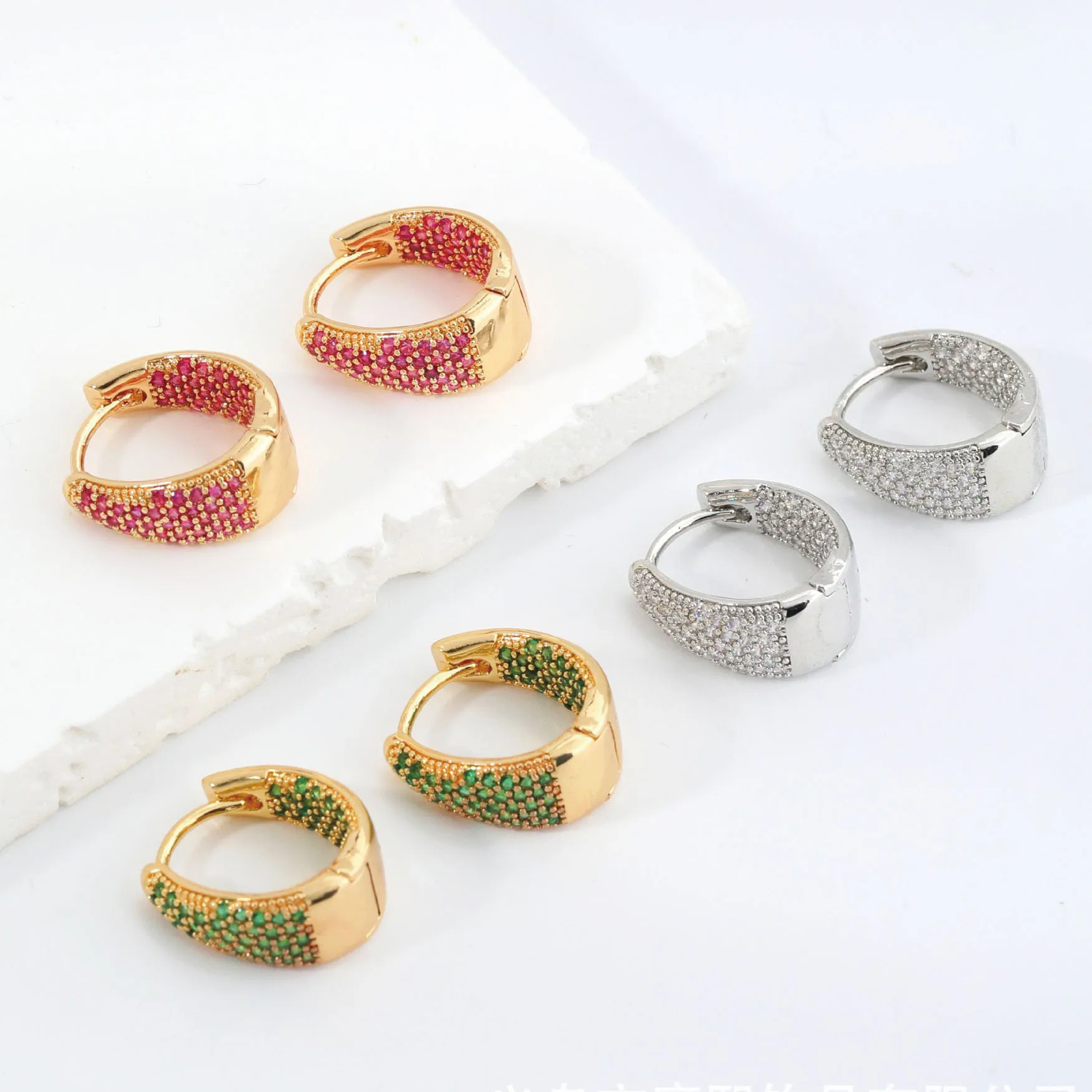 MxGxFam Full Multicolor Zircon Triangle Hoop Earrings For Women Fashion Jewelry Gold Plated 18 k