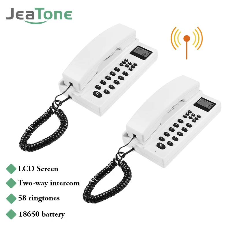 

Jeatone 2PCS/Lot 433MHz Wireless Audio Intercom Two Way Telephone Expandable Handsets Interphone for Office Hotel Hospital Home