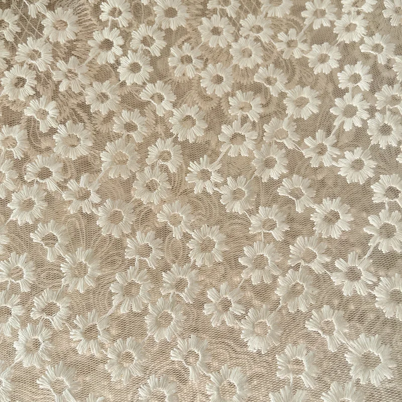 Embroidered Daisy Floral Lace Fabric Wedding Dress Women's Skirt Handmade Diy Sewing Fabric