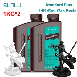 SUNLU Resina UV para Impressora 3D, Standard Plus, Alta Precisão, Resina de Cera Vermelha, Material LCD, Impressão 3D, 405nm, 1kg, 14K, 2kg