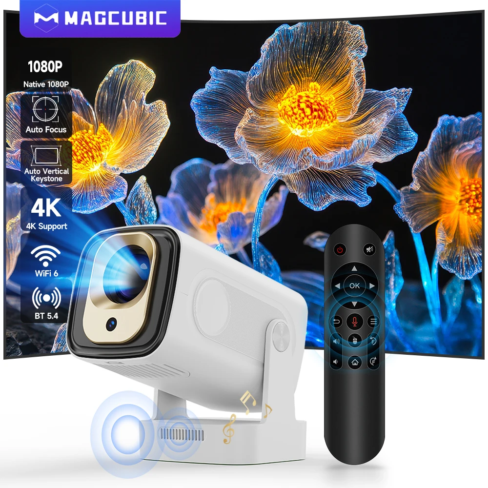 Magcubic HY310 4K Android 11 Projector 330ANSI التركيز التلقائي المزدوج واي فاي BT5.4 ماوس هوائي التحكم الصوتي المحمولة مسرح منزلي خارجي