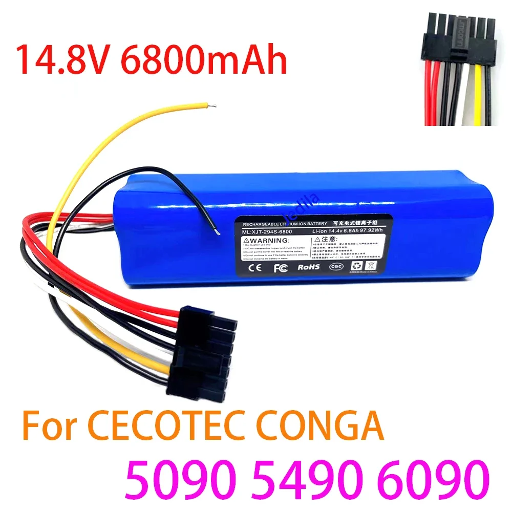 New 14.8V 6800mAh INR18650 MH1-4S2P-300S Robot Battery for Cecotec Conga 5090 5490 6090 Robotic Vacuum Cleaner