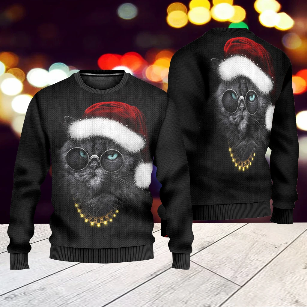 2023 European and American 3D printing customized Christmas sweater spring and autumn customized Christmas pullover long-sleeved