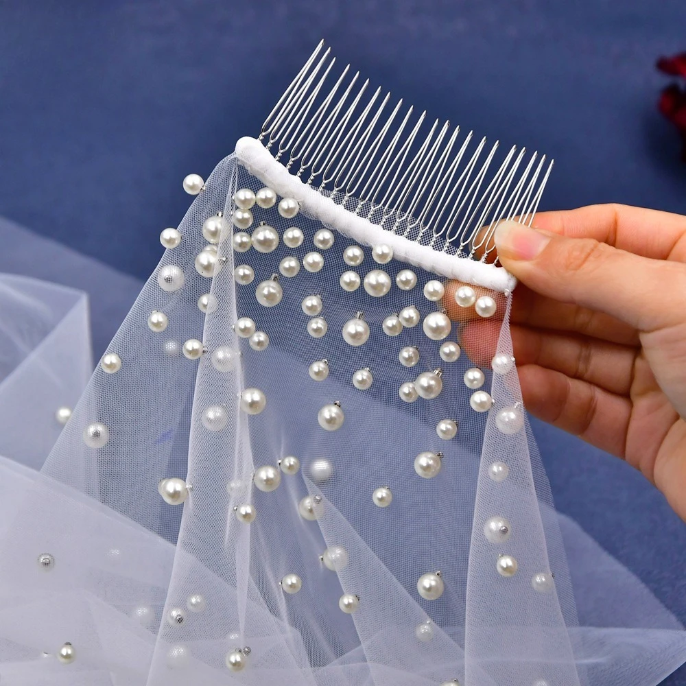 

Корейская жемчужная сетчатая фата для невесты, дорожная свадебная фотостудия, стиль, свадебная фата, аксессуары