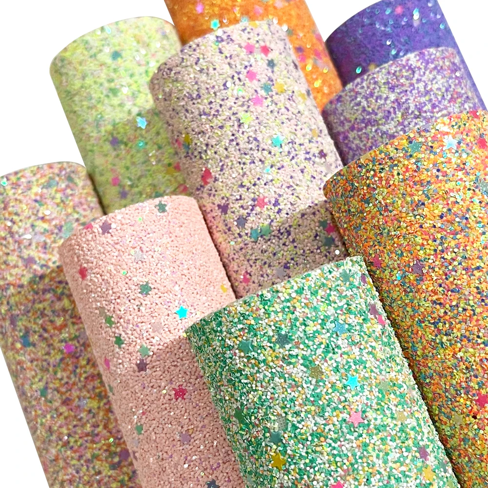 QIBU 22*30cm Colorful Chunky Glitter Fabric Bright Sequin Faux Leather Sheets for Crafts Bags Earring DIY Hairbow Accessories