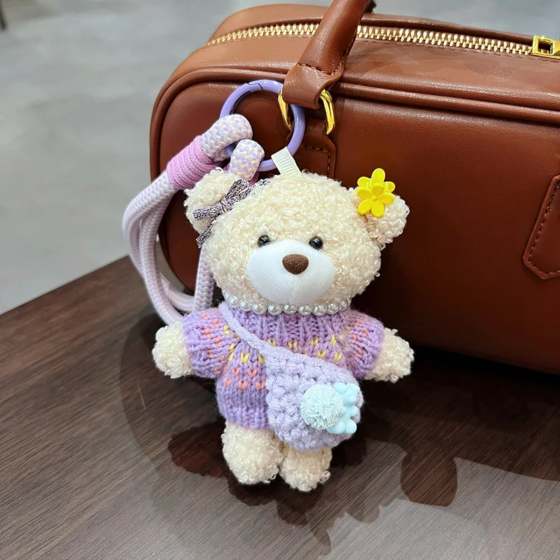 1 stks cartoon schattige trui wollen schoudertas teddybeer pluche pop sleutelhanger speelgoed kamer auto tas decoratie sleutelhangers hanger cadeau