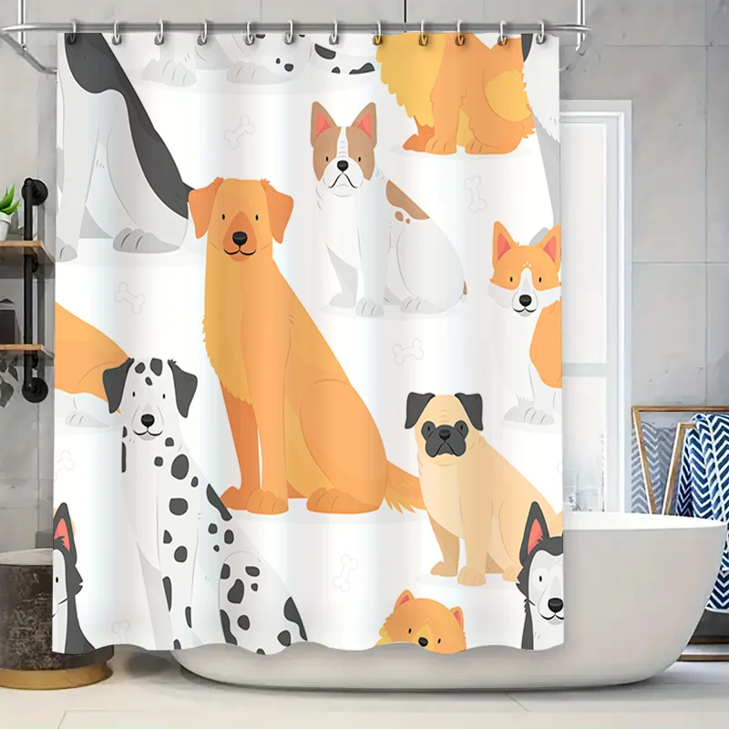

Декоративная занавеска для душа с изображением собаки и мультфильма для ванной комнаты, подарок для любителей собак, украшение дома, доступны различные размеры