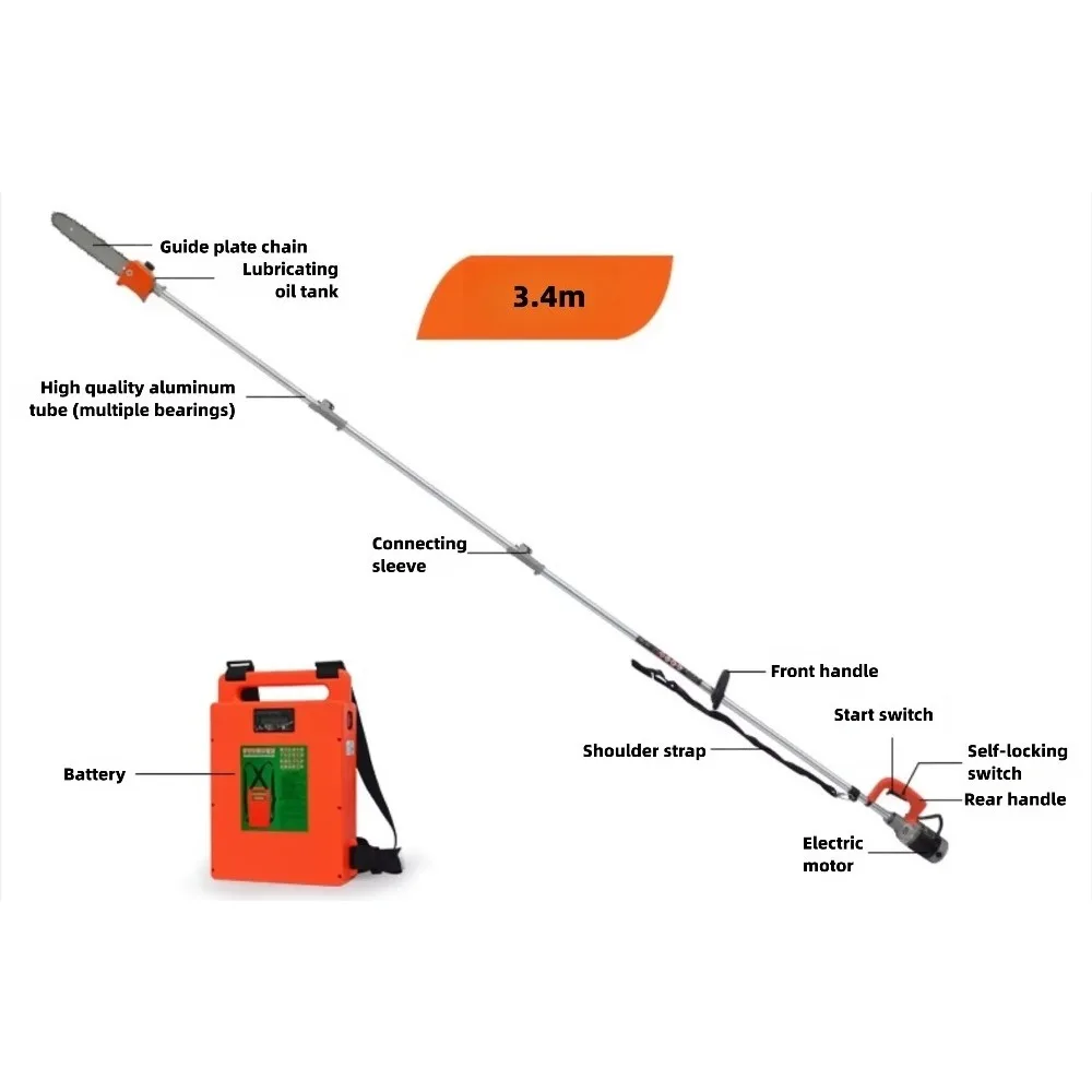 Lithium Battery High Altitude Pole Saw Rechargeable Extended High Branch Saw Electric Tree Trimming Pruning Tool