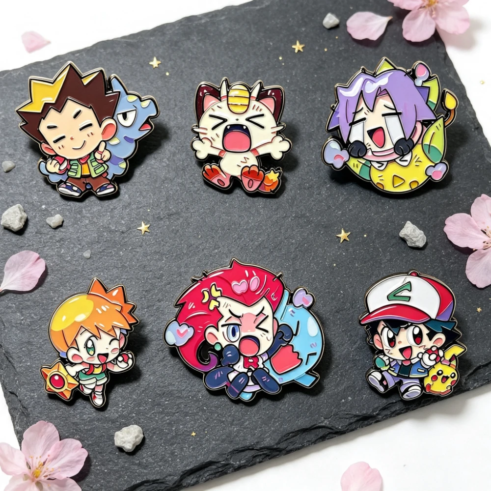6-teiliges Set mit niedlichen Chibi-Anime-Charakter-Emaille-Ansteckern, Cartoon-Metallbroschen, dekorative Anstecknadeln für Rucksäcke, Jacken, als Geschenk – Detail 3