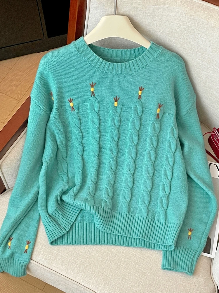 

Women Blue Pullover Long Sleeve Sweater Harajuku Streetwear Aesthetic Y2k Knitted Cashmere Sweater Vintage 2000s Clothes Autumn