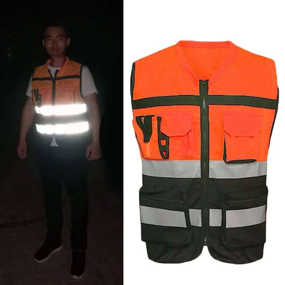 Faixa reflexiva masculina multi-bolso macacão de segurança no trânsito topos roupas de transporte sanitário contraste colete masculino jaqueta