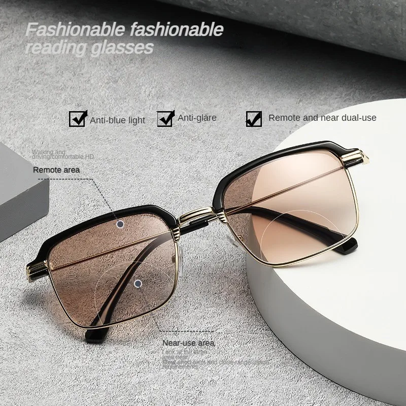 

6PCS Anti-Blue Light Dual-Use Presbyopic Glasses Men's and Women's Dual-Light HD Large Frame Sun Presbyopic Glasses Sunglasses