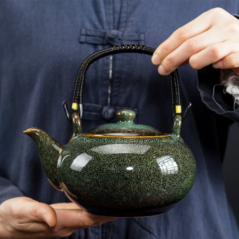 Kiln Glaze Change Jianzhan Teapot Large Capacity Bamboo Handle Ceramic Single Pot Brewing Vessel For Household