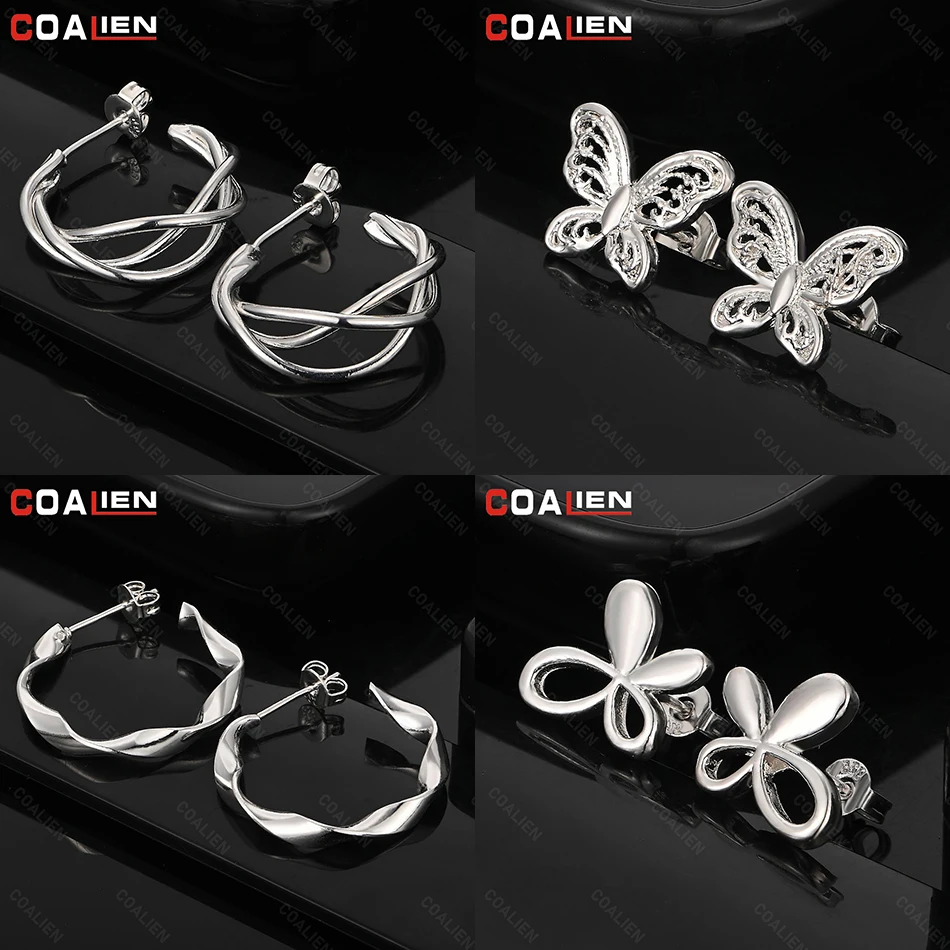 

COALIEN 925 Sterling Silver Butterfly Earrings Women Fashionable and Versatile Engagement Wedding Jewelry